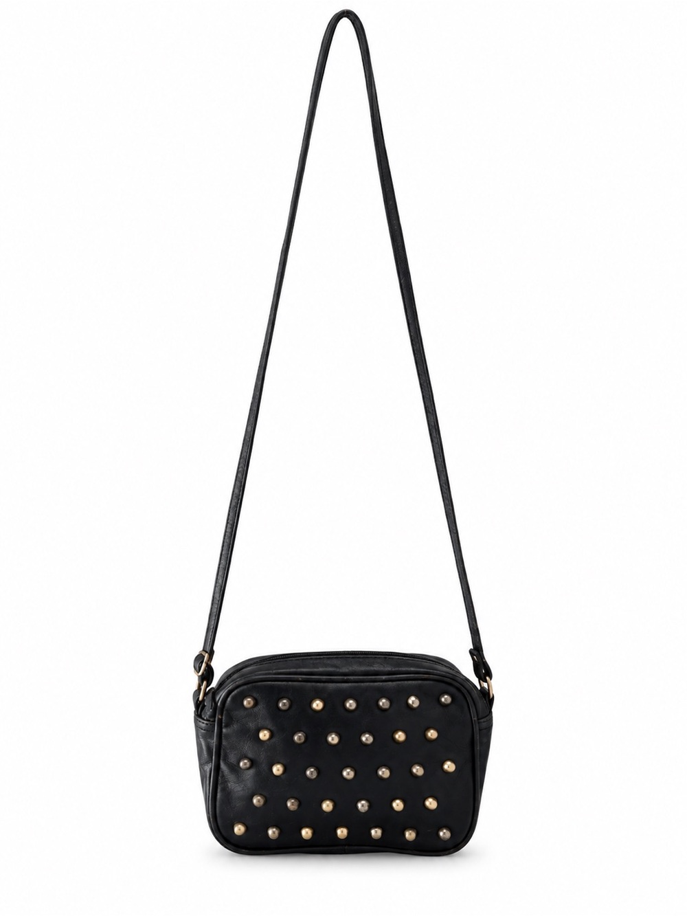 LOOK Black Studded Handbag Gold-Tone Hardware Y2K